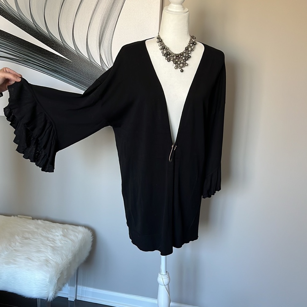 NWT Max Studio Black Ruffle sleeve safety pin cardigan sweater